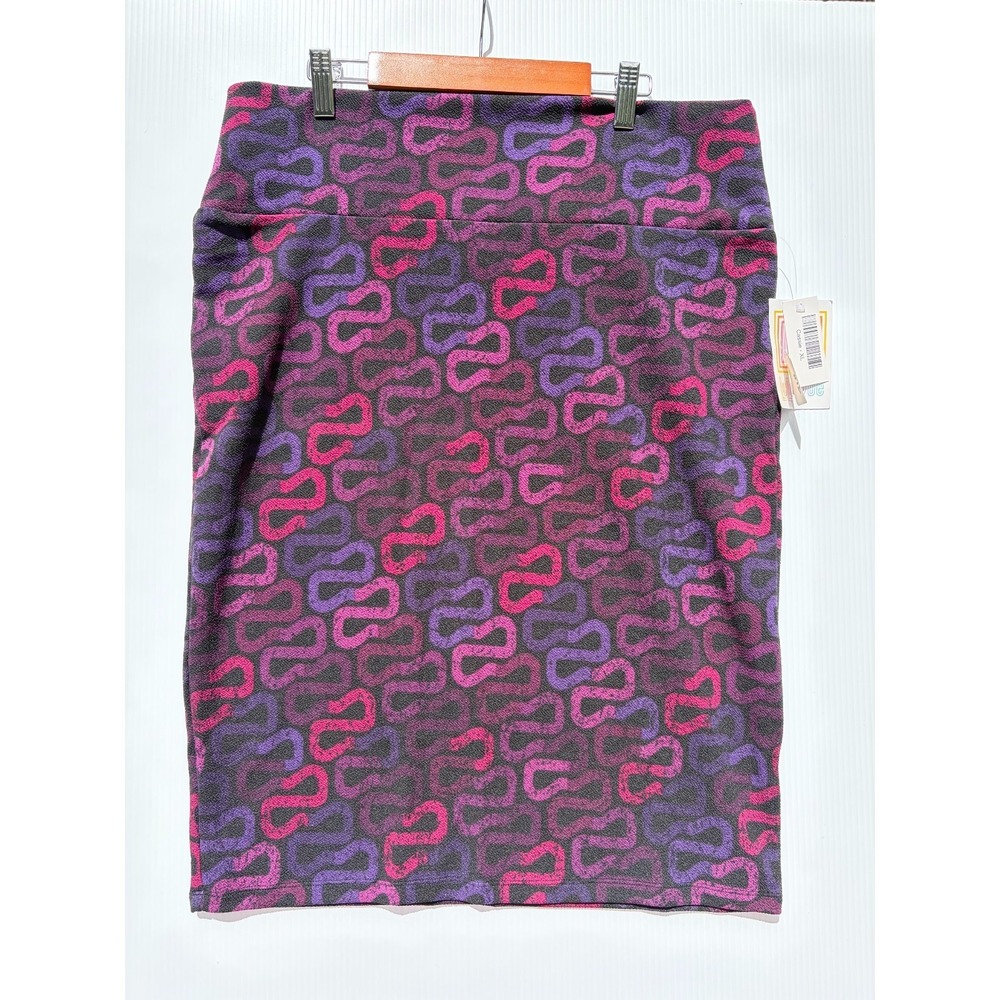 LuLaRoe Cassie Pencil Skirt Womens XL Purple Pink Chain Geometric Stretch Work